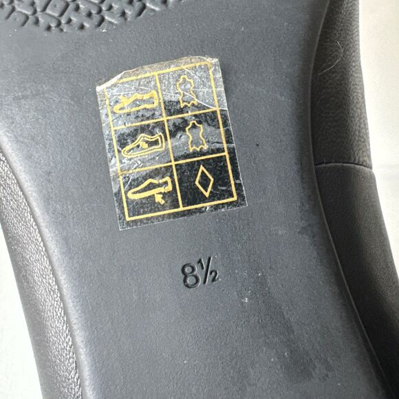 Tory Burch Claire Size 8.5 Black Nappa Leather Gold Tone Ballet Flats - Picture 6 of 12